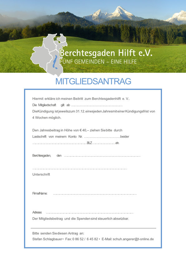 Mitgliedsantrag Berchtesgaden Hilft e.V.